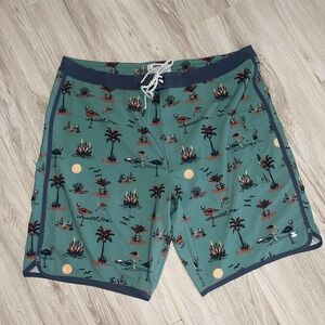 Jetty Coastal Swim Trunks, Shorts Palm Trees Beach Size 40 Green Blue